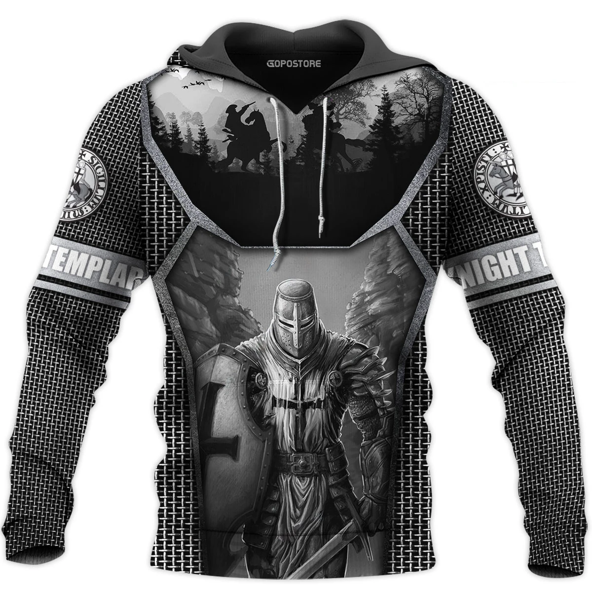 3D-Druck Tempelritter Grafik Hoodie für Männer Übergroßes Pullover Sweatshirt Herren Lose Jacke Lässige Kapuzen Streetwear Kleidung – Detail 4