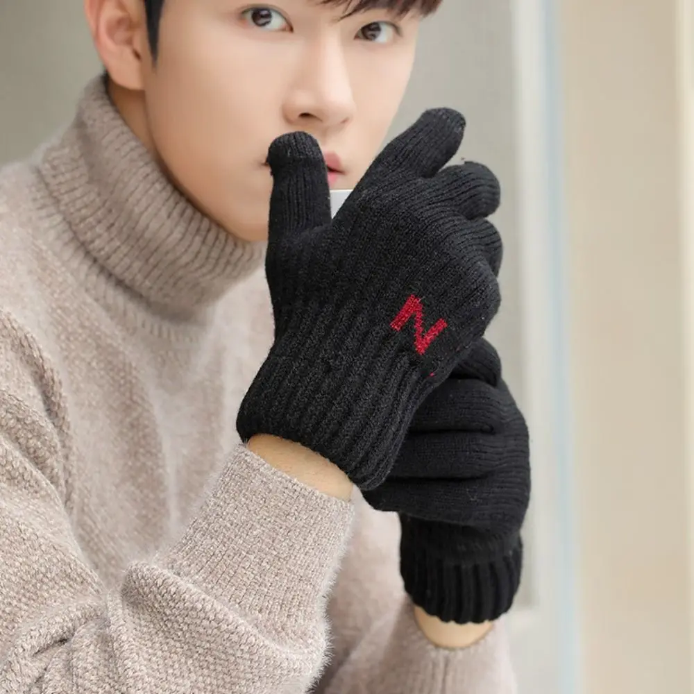 

Thickened Plush Knitted Gloves High Quality Nonslip Cold Proof Driving Gloves Winter Warm Gloves Men
