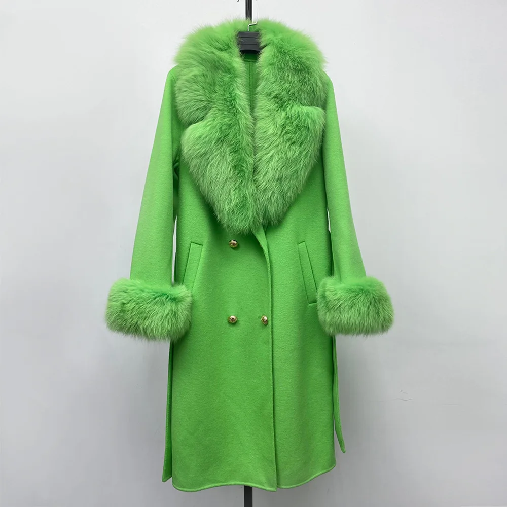 

Women's Winter Coat Double Sided Woolen Overcoat Female Elegant Temperament Slim-fit Jacket Natural Fox Fur abrigos mujer 2022
