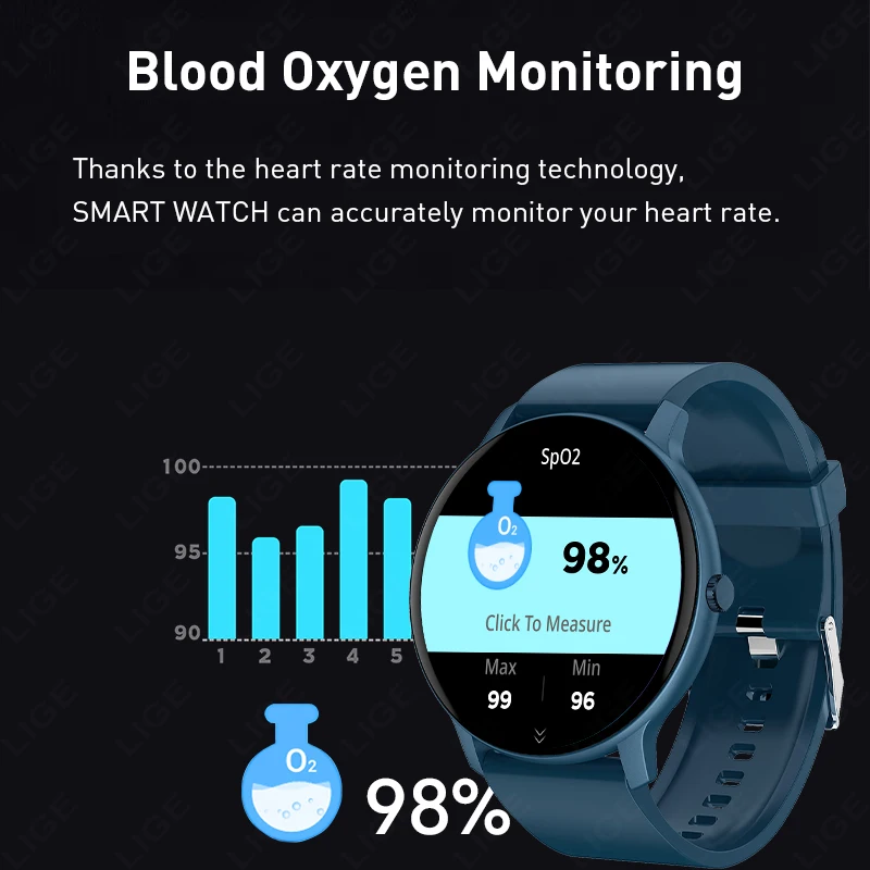LIGE Nuovo Smartwatch per Uomo e Donna, Compatibile con Android e iOS, Schermo HD da 1,26'', Chiamate Bluetooth, Monitoraggio Ossigeno nel Sangue e Pressione Sanguigna - immagine 4