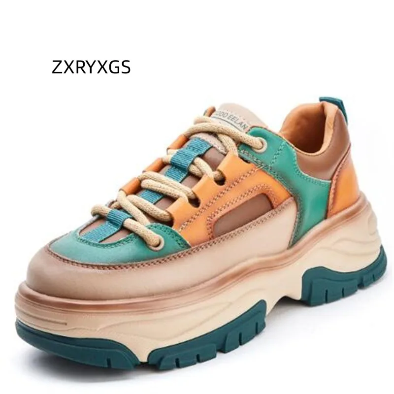 

Весенние кроссовки ZXRYXGS из натуральной кожи, увеличивающие рост кроссовки на платформе, новинка 2023, модные повседневные кроссовки, женская обувь