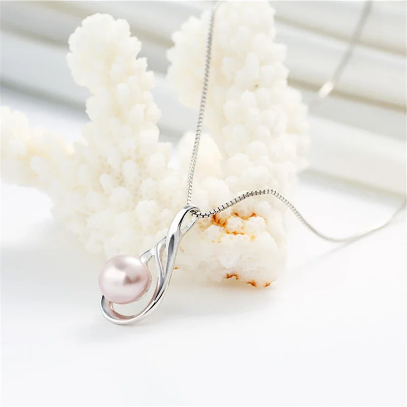 Women's 100% Genuine Freshwater Cultured Pearl Elegant Pendant 925 Sterling Silver Wing Pendant Necklace