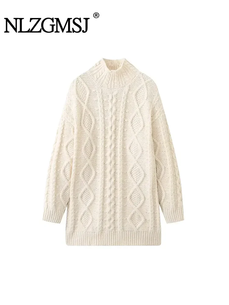 

Женский текстурированный вязаный пуловер Nlzgmsj TRAF 2024, свитер с длинным рукавом, винтажные осенне-зимние повседневные Элегантные Свободные Теплые Топы