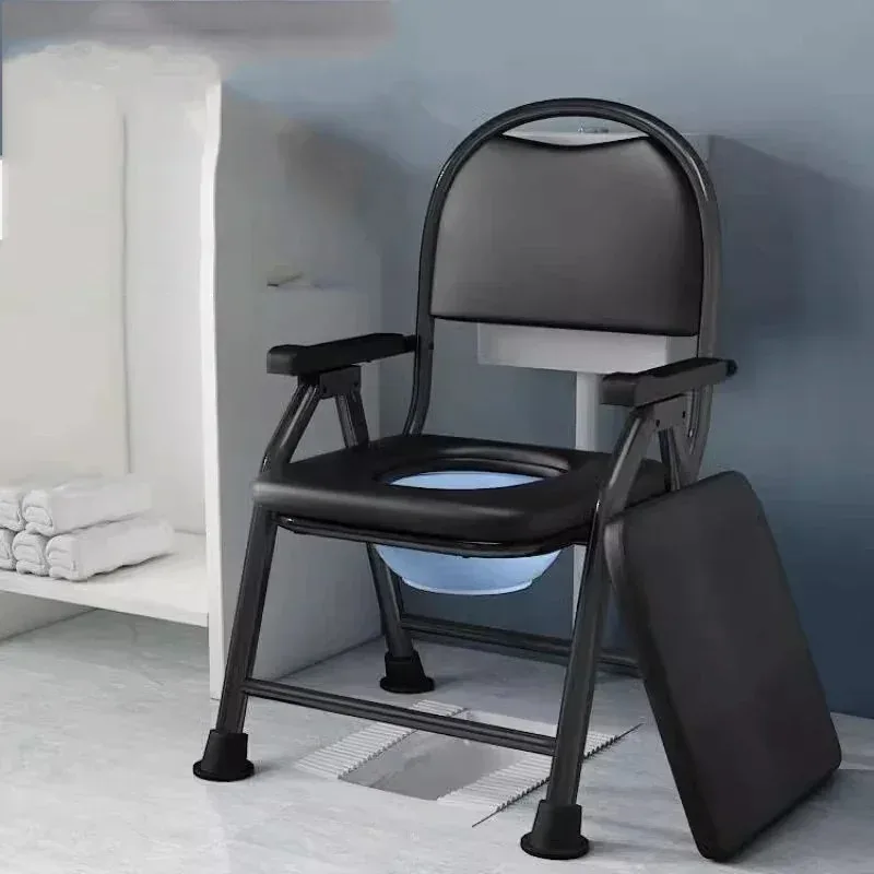 Foldable Toilet Seat Chair Adjustable Soft Adult Commode Heavy Portable Duty For Elderly Pregnant No-Slip Feet Removable