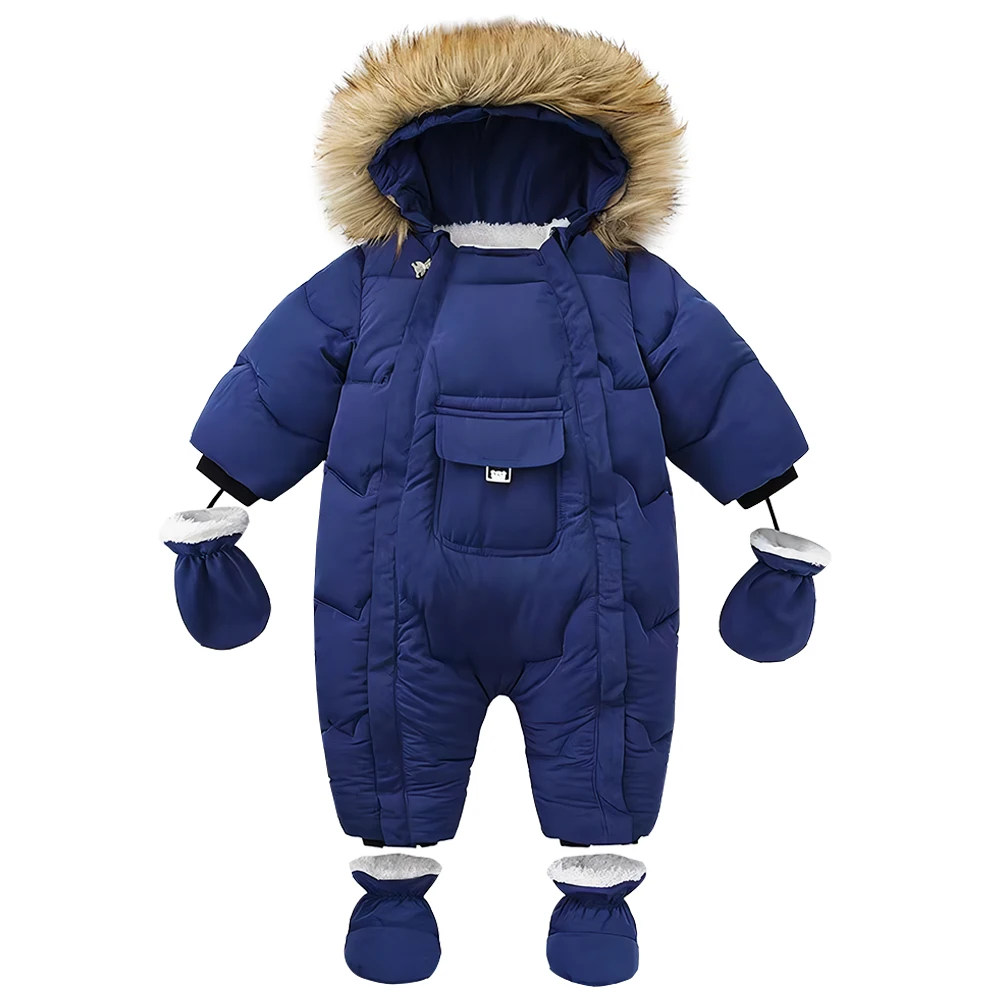

Fur Hooded Unisex Baby Rompers Winter Thick Warm Lamb Velvet Jumpsuits Boys Girls Cotton Dnow Clothes for 6-24M Toddlers Newborn