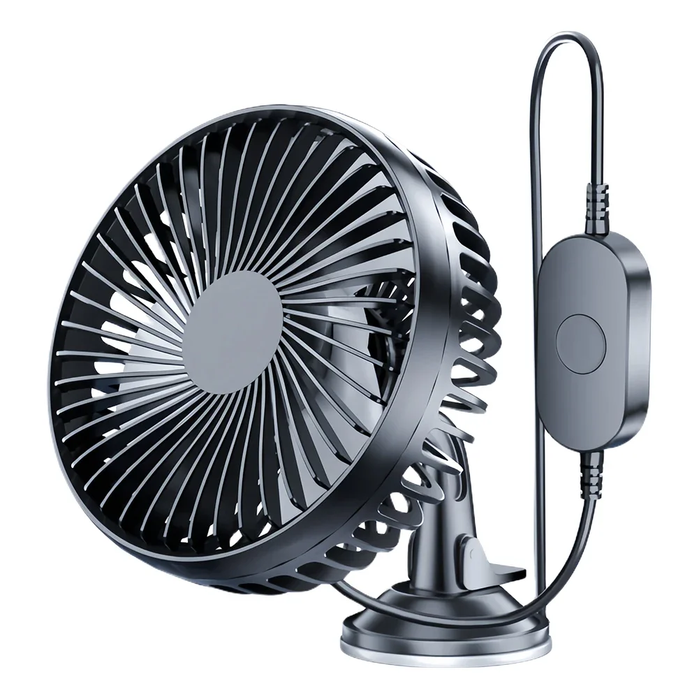 USB Single Head Car Fan 12V/24V with Suction Cup Windshield Desk Fan 360 Degree All-Round Auto Cooler for Vehicle Home Office