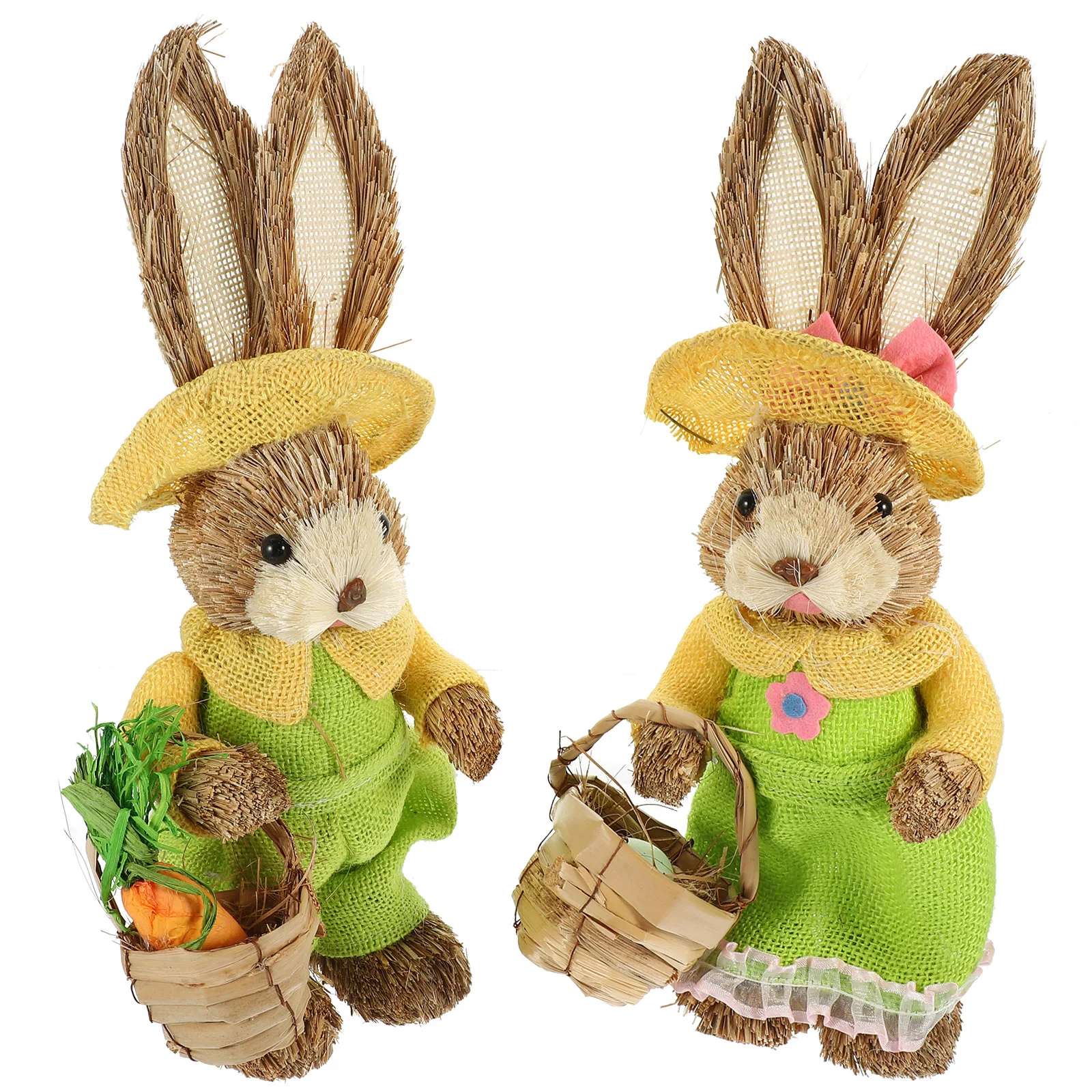 

35cm Easter Straw Standing Rabbits Hand Woven Bunny Statues Ornament Festival Party Garden Decoration