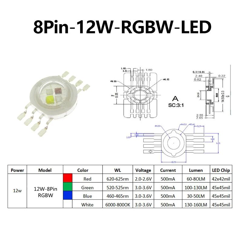 1 W watts haute puissance SMD COB DEL Chip Lumières PERLES ROUGE BLANC JAUNE RVB avec carte de circuit imprimé 