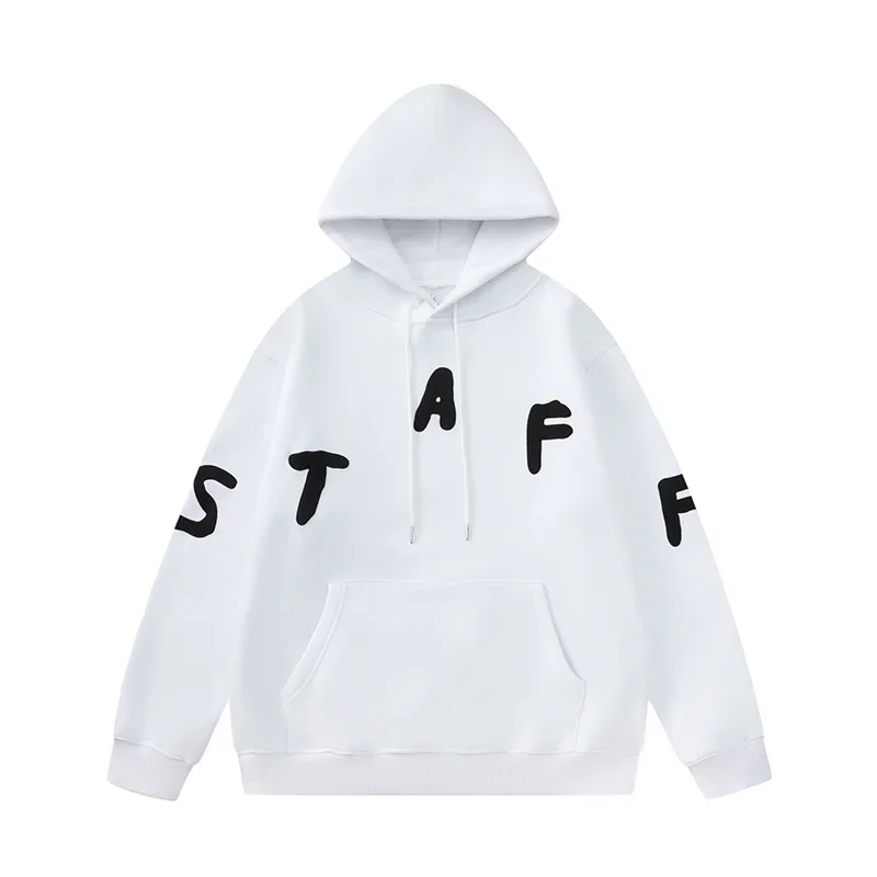 

Front Pocket Pullover Letter Puff Fleece Winter Hooded Hoodies for Men and Women Streetwear Baggy Casual Sweatshirts Oversize