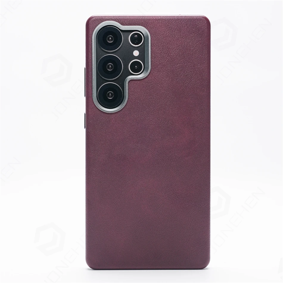Luxury Retro Leather Case with Magnetic Metal Lens Ring and Shockproof Design