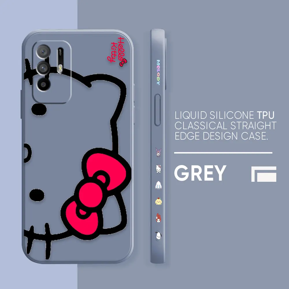 thumbnail image 1 of Funda para OPPO A52 A54 A55 A57 A59 A93 A83 A92S A93S 4G 5G A16 Color Simple funda de silicona líquida arte lineal Hello k-kitty Cat, 1 of 5
