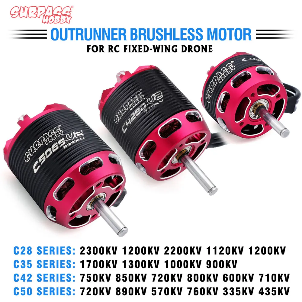 

SURPASS HOBBY 4pcs Outrunner Brushless Motor C28/C35/C42/C50 Series Flier V2 14 Poles for RC Airplane Fixed-wing Drone Aircraft