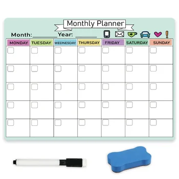 Set di agenda magnetica mensile da 1 pezzo: 1 penna cancellabile, 1 gomma per cancellare, 1 tabella magnetica. Per Casa, Ufficio, Studio e Organizzazione del Programma