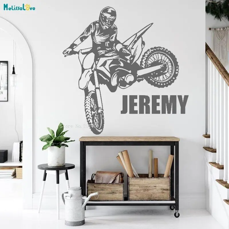 Vinyl Custom Name Motorcycle Wall Sticker Home Decoration For Kids Boys Room Self-adhesive Sticker Excited Sports YT4598