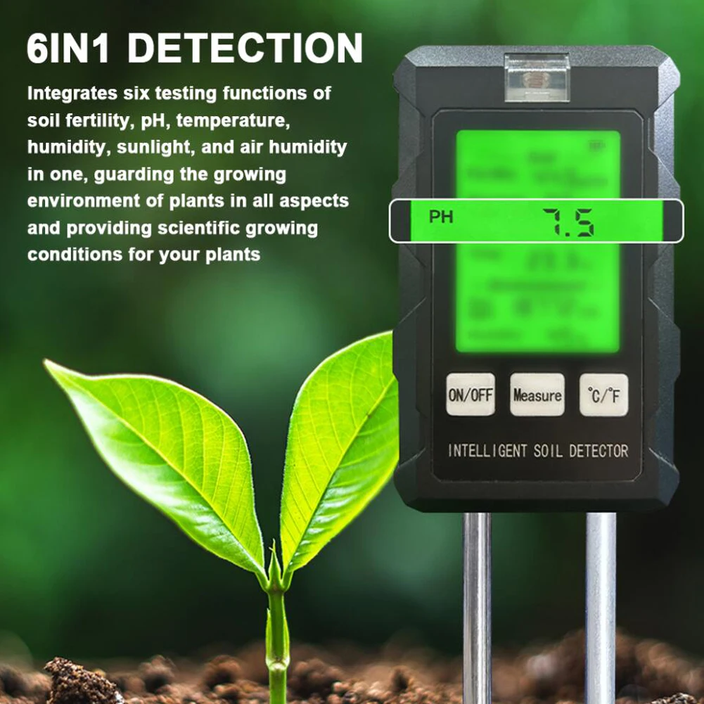 KKMOON 6 in 1 Soil Tester High Accuracy Illuminometer PH and Temperature & Humidity Tester Nutrient Moisture Fertility Meter_voghion.com