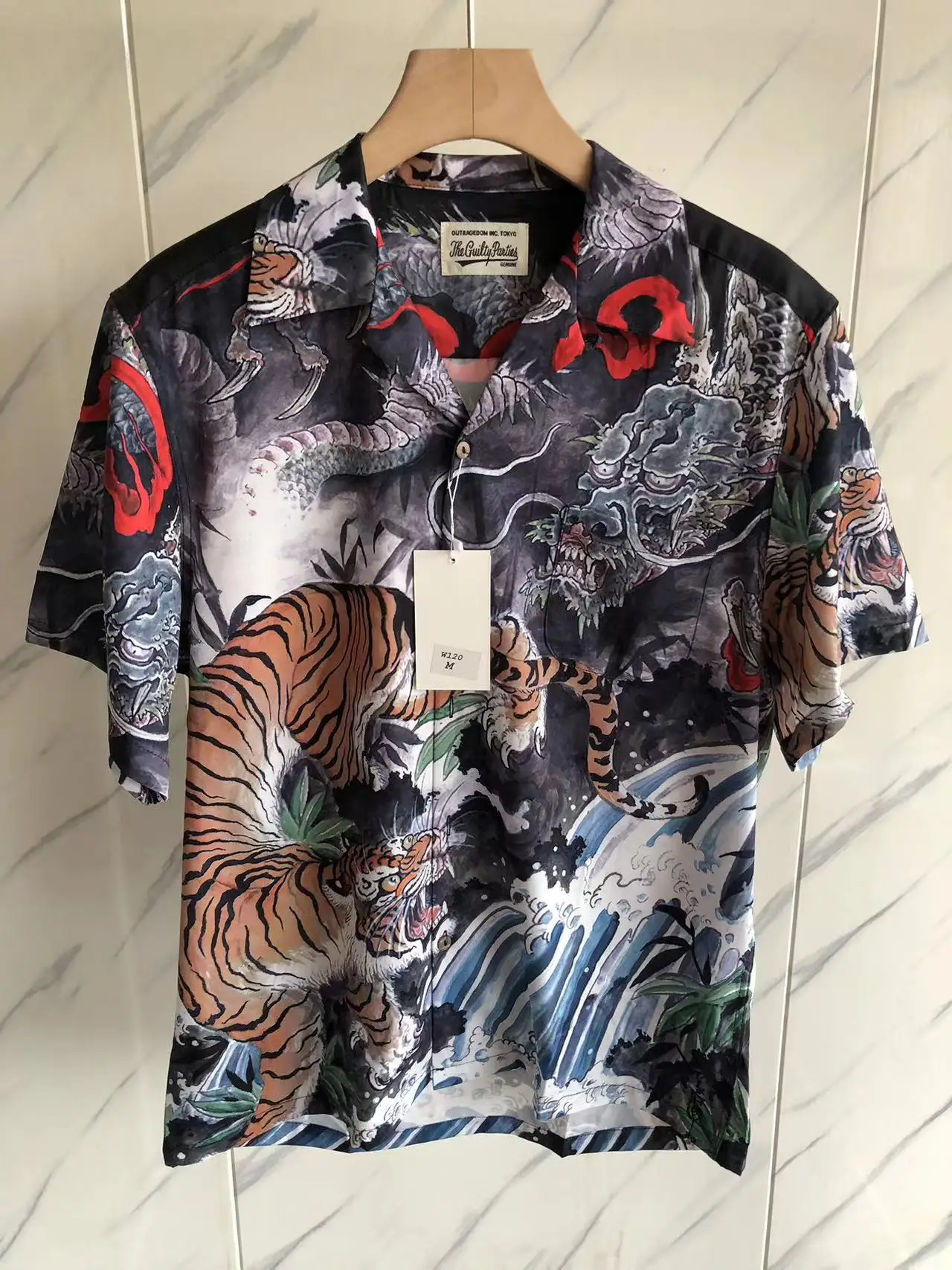 

23SS New Fasion Tiger Full Print Wacko Maria Shirts Men Women 1:1 Tags Loose Hawaii Beach Style Lapel Shirt Casual Tee