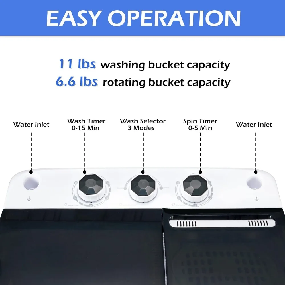 Portable Washing Machine 17.6Lbs Capacity Mini Compact Twin Tub Laundry Washer & Spinner with Gravity Drain Pump for Apartment 4