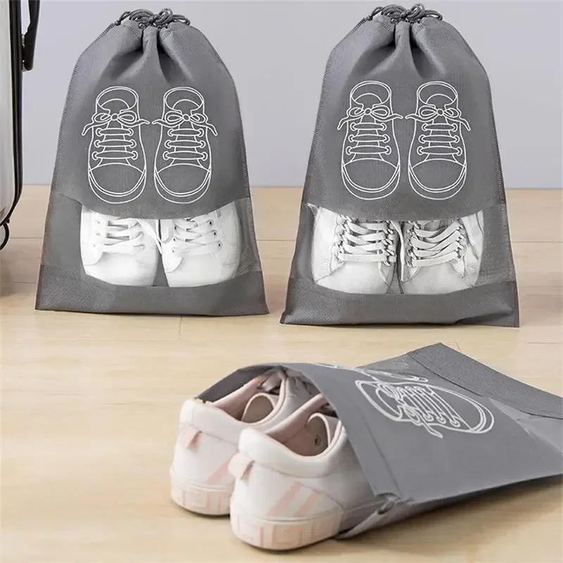 5pcs/set Shoe Storage Bag With Thickened Non-woven Fabric Strap Mouth Large Capacity Travel Waterproof Shoe Bag Moistureproof 3