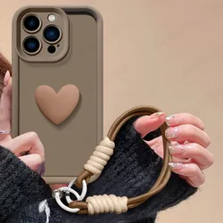Love Heart Matte Back Cover with Hand Strap for Smartphone - Full Package Protection Case (Coffee)