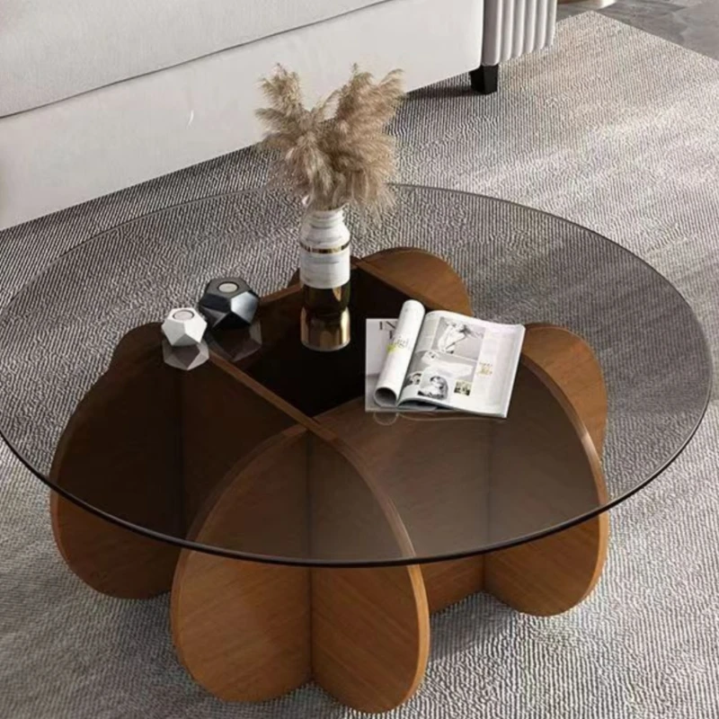 

Nordic coffee table, living room, household creative circular Italian light luxury glass coffee table, modern simple solid