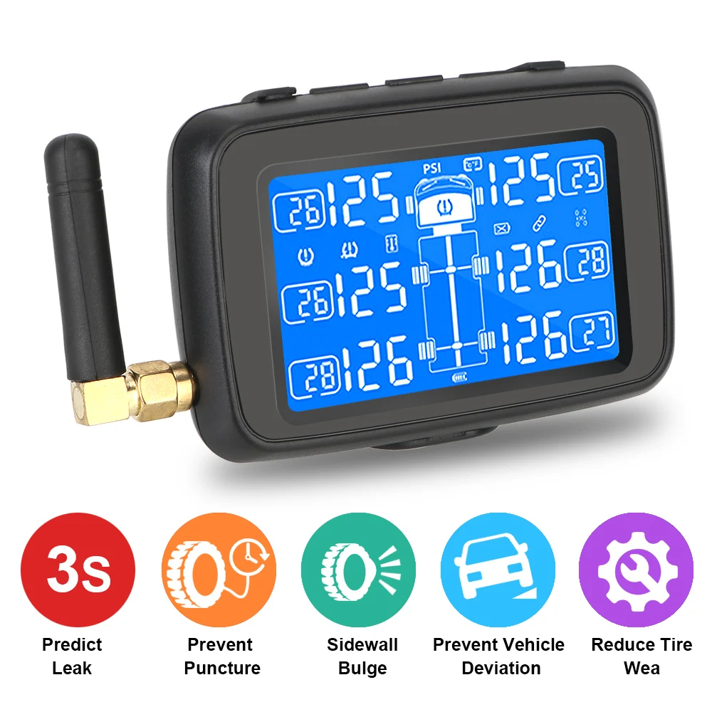 

Digital LCD Display Replaceable Battery Auto Truck BUS TPMS with 6 External Sensors Car Wireless Tire Pressure Monitoring System