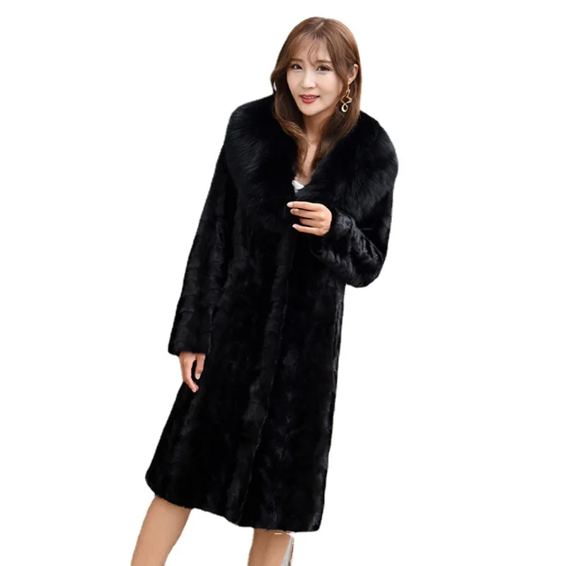 Autumn and Winter 2022 New Mink Coat Long Fox Fur Collar Trench Coat Fashionable Versatile Warm Imitation Fur Coat Women