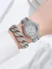 2PCS Silver Round Quartz Watch Women Luxury Silver Stainless Steel Gift Watch + Jewelry Set 2