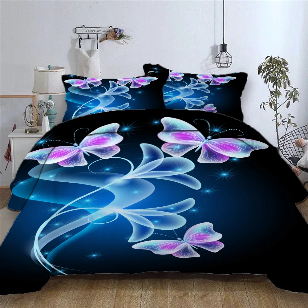 3d Fantasy Flying Butterflies Bedding Set Flowers Duvet Covet with Pillowcase Butterdly Comforter Cover Home Twin Queen King