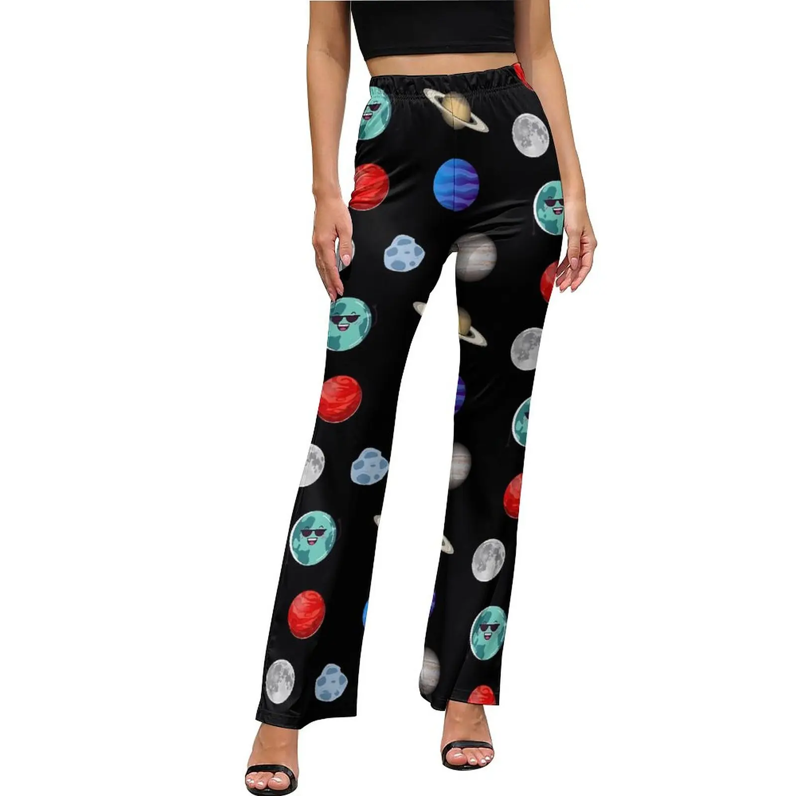 

Space System Casual Pants Ladies Colorful Planets Slim Aesthetic Flare Pants Daily Modern Custom Trousers