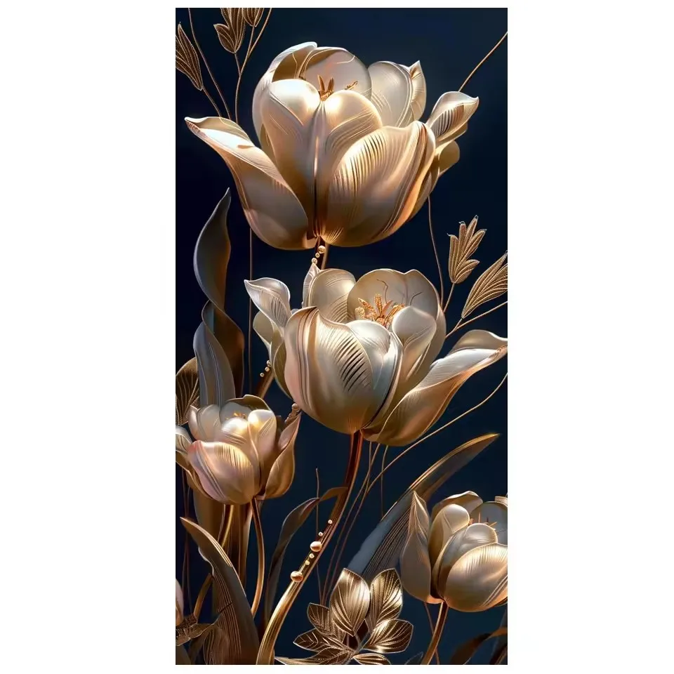 ファンタジーのダイヤモンド絵画,大きなサイズ,青と金の花,正方形と