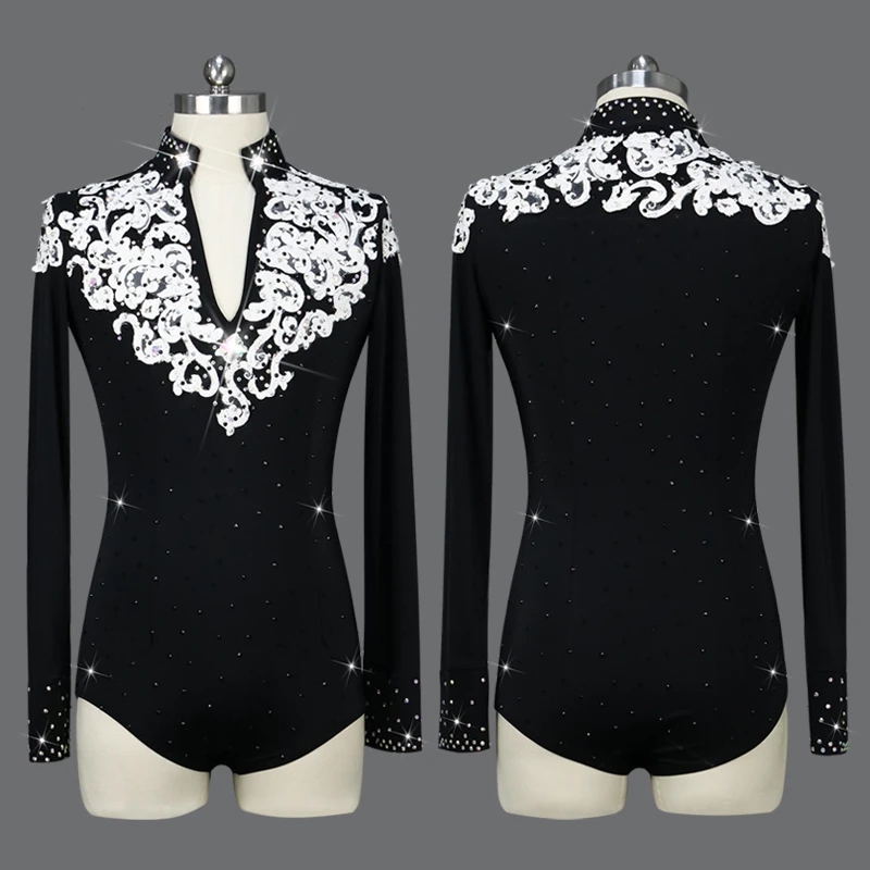 Black Men Latin Dance Top Latin Dancing Competition Shirts Adult Kids Performance Wear Salsa Professional Practice Clothing XXXL
