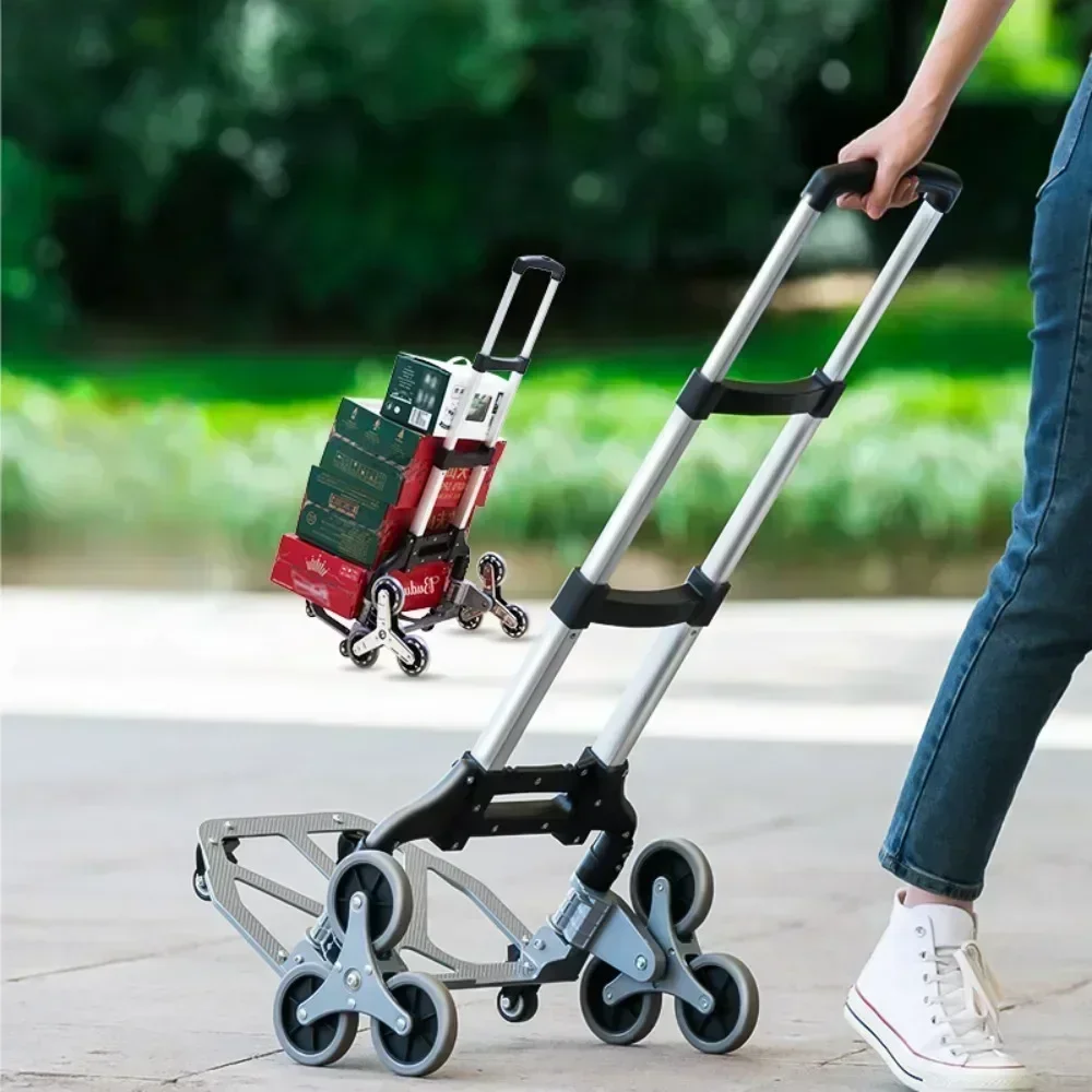 Portable Hand Cart Folding Trolley Multi-function Practical Pulling Tool Cart Home Supermarket Shop Lightweight Beach Terrain Stair Climb Trolley