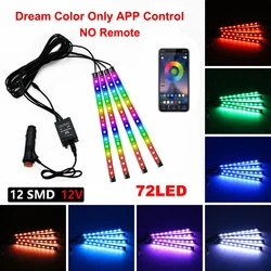 LED Car Interior Ambient Light Kit with Remote and App Control - RGB Decorative Foot Strip Lamps (72LED Dreamcolor Cig)