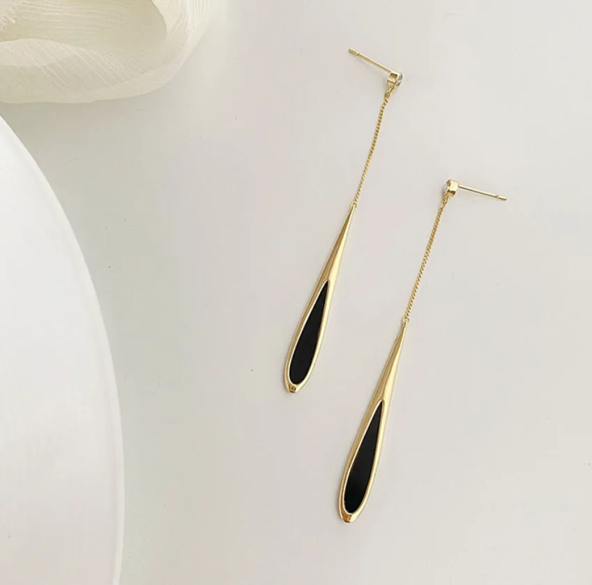 2022 new trend Simple zircon alloy long black Water Drop Earrings for women Fashion Jewelry