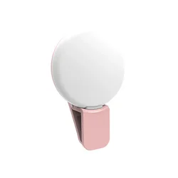 Portable Mini LED Selfie Ring Light with Adjustable Dimming and Clip-On Design (Pink)