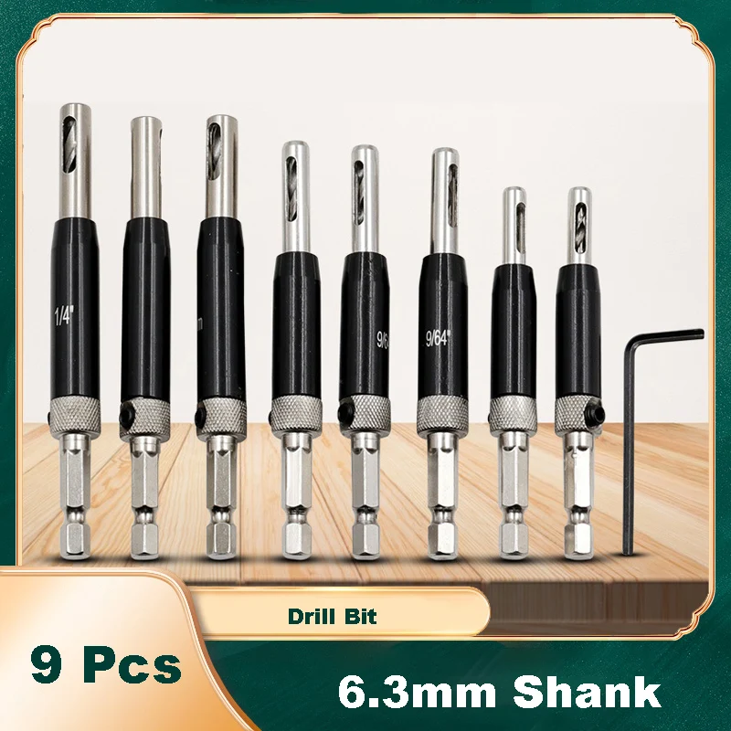 

9Pcs Puncher Hinge Self Centering Hinge Hexagonal Handle Twist Drill Bits Woodworking Reaming Tool Accurate Positioning Tool