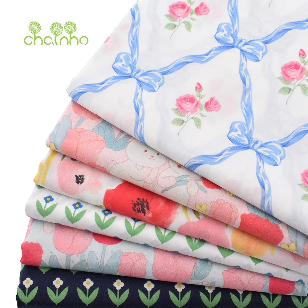 Chainho,Digital Printed Soft Plain Weave Poplin Cotton Fabric,DIY Sewing Quilting Material,Patchwork Cloth,Floral Series,15PC139
