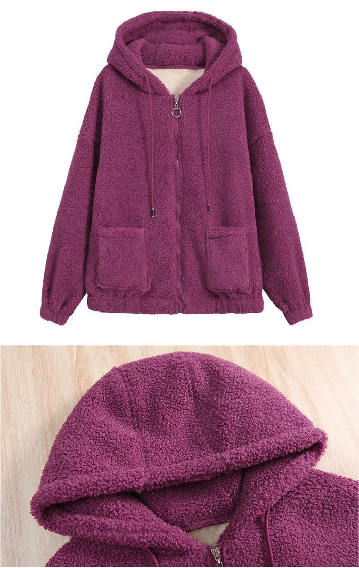Cabolsa de lã de Cordeiro com Capuz para Mulheres Cabolsa de lã de Cordeiro Nova Primavera Outono Solto Coreano Zíper Cardigan Engrossado Mulher 2022 5 Home & Garden