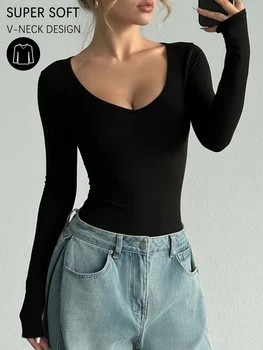 Women's Long Sleeve T-Shirt，High Stretch Super Soft V-Neck，All-Season Fit 1