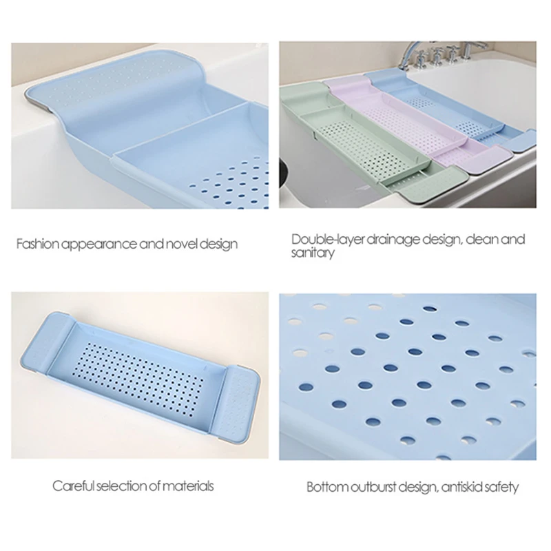 Retractable Bathtub Storage Rack Bath Tray Shelf Plastic Scalable Drain Rack Multi-function Towel Organizer Shelf Bathroom Tools