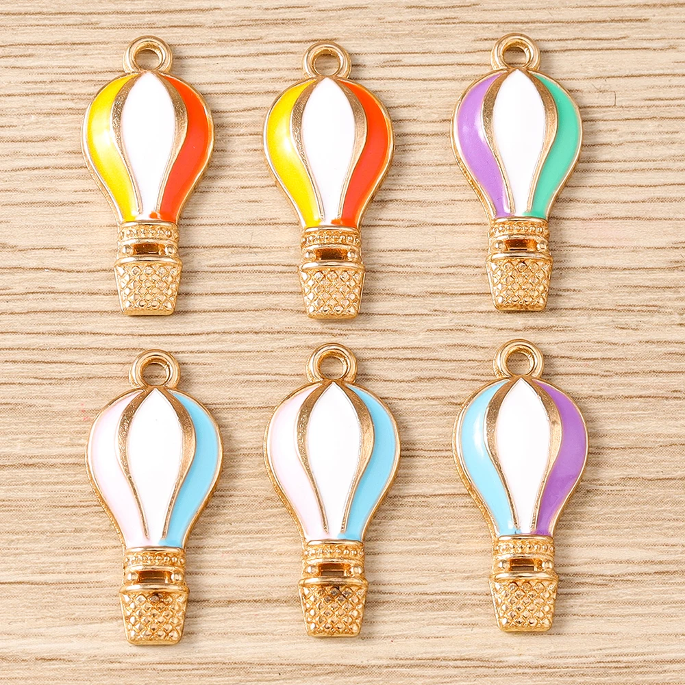 Tusember 10 Stück bunte, niedliche Emaille-Heißluftballon-Anhänger für Anhänger, handgefertigte Ohrringe, Armbänder, Schmuckherstellung, Zubehör, DIY