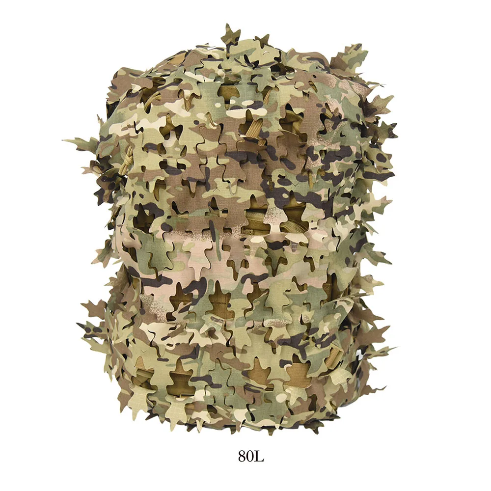 

3D Bionic Leaf Shape Camo Net Backpack Cover 60L 80L Laser Cut Camouflage Hunting Backpack Cover Paintball Paratrooper