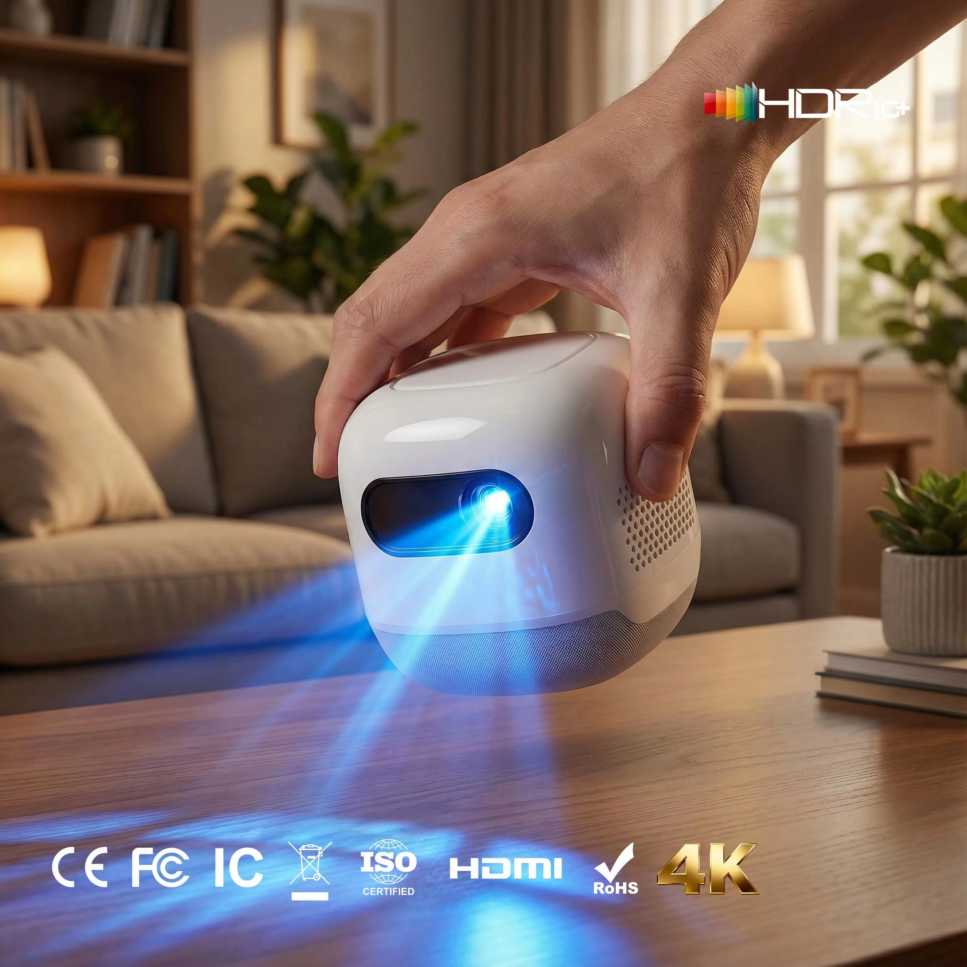 2026년형 M2 DLP 프로젝터 1080P 8700mAh 충전식 배터리 손바닥 크기 120인치 디스플레이 스마트 휴대용 홈시어터 (소형 공간용)