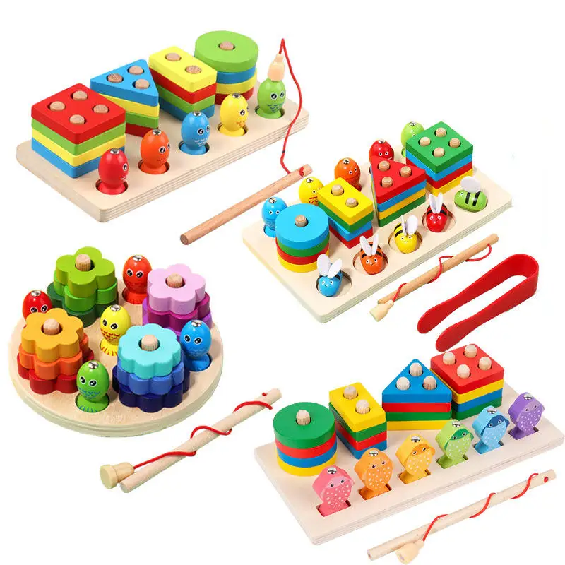 

Children's Puzzle Two-In-One Four-Set Column Stacked Toys Montessori Early Education Toys Fishing Toys