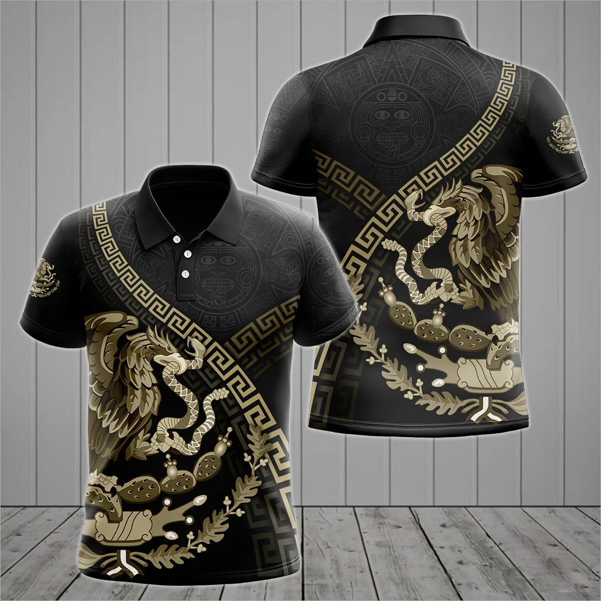 Mexiko Azteken Wappen & Schädel 3D All Over Gedruckt Mode Herren Poloshirt Sommer Unisex Casual Button Poloshirt POP24 – Detail 9