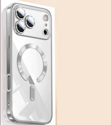 Glossy Electroplated Lens Protector Magnetic Case with Wireless Charging Support for iPhone 17 (Silver)