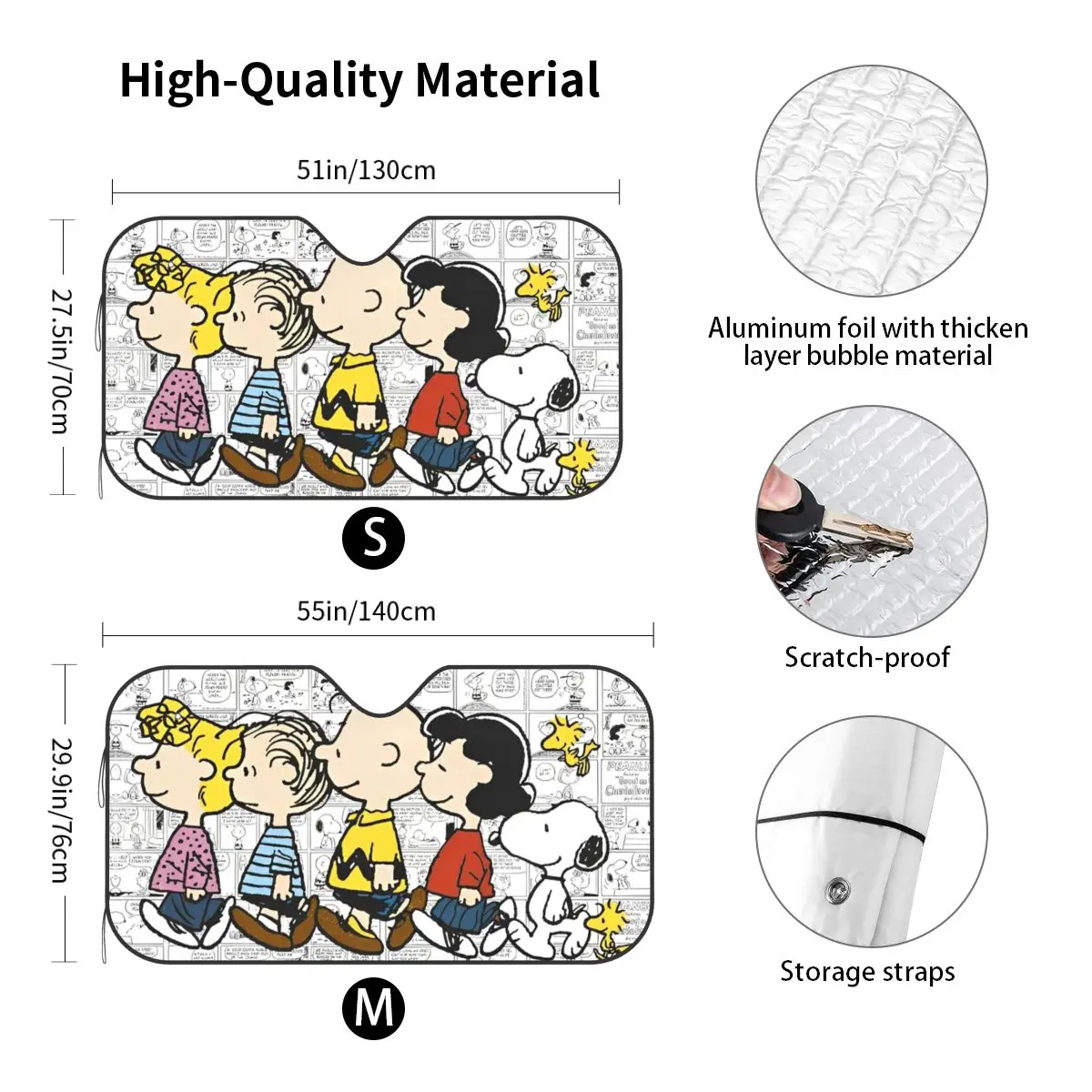 Snoopy Cartoon Peanuts Comic Folding Sunshade Windscreen 76x140cm Foils Sunshade Visor Solar Protect