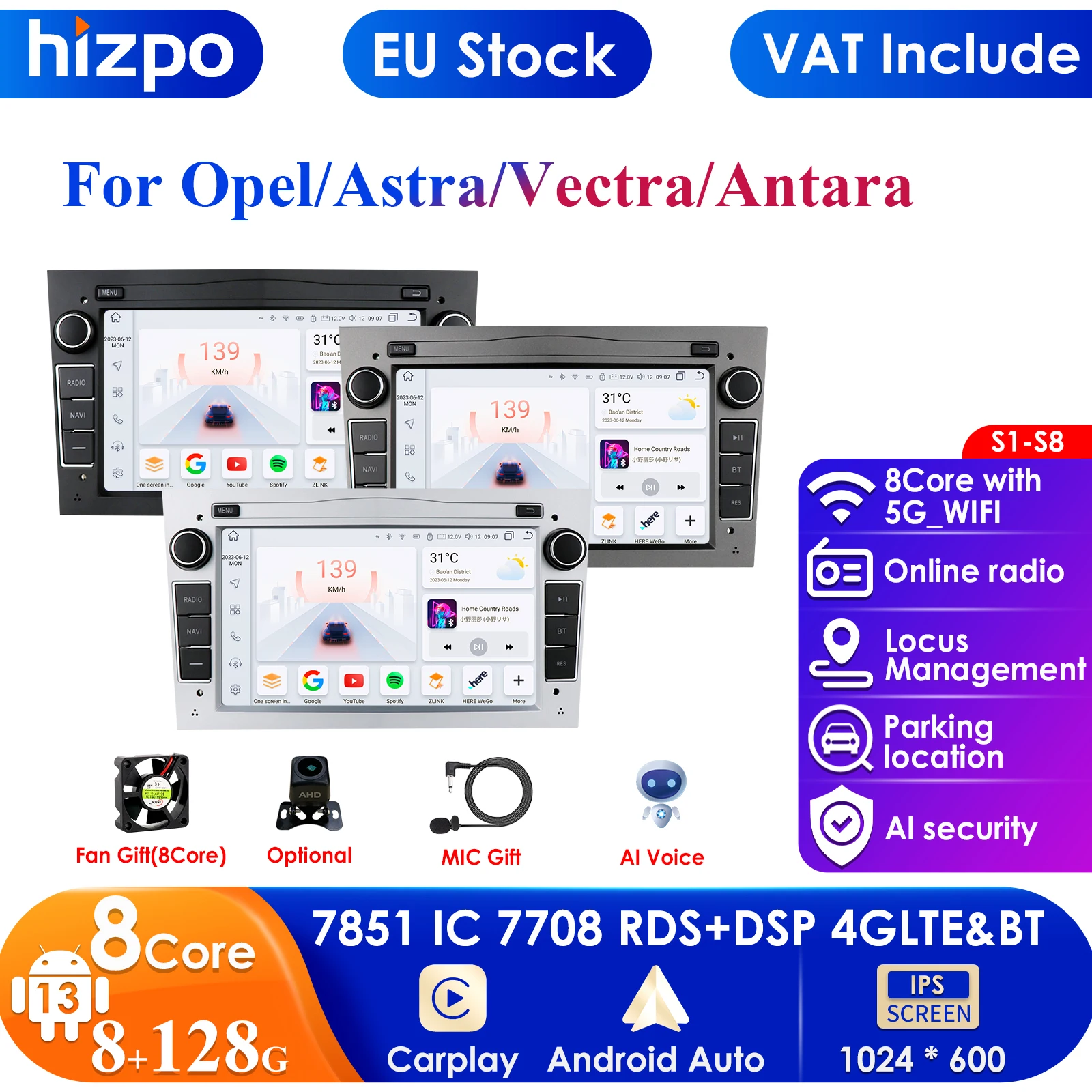 4G Carplay Android 2 Din Car GPS Player for Opel A...