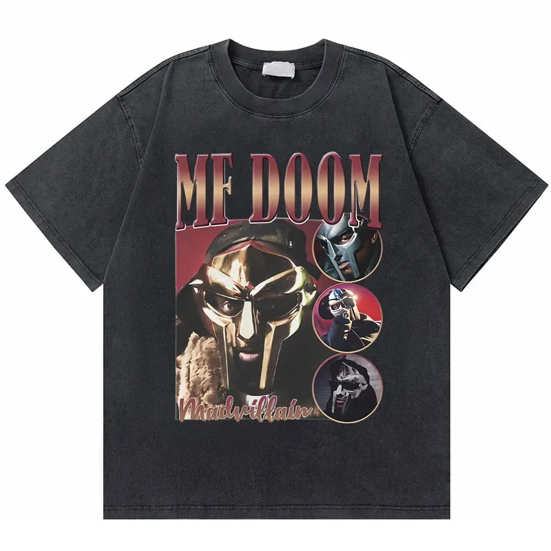 

Washed Vintage Rapper Mf Doom Madlib Madvillain Metal Mask Print T-shirt Men Women Hip Hop Oversized Tshirt Male Casual T Shirts