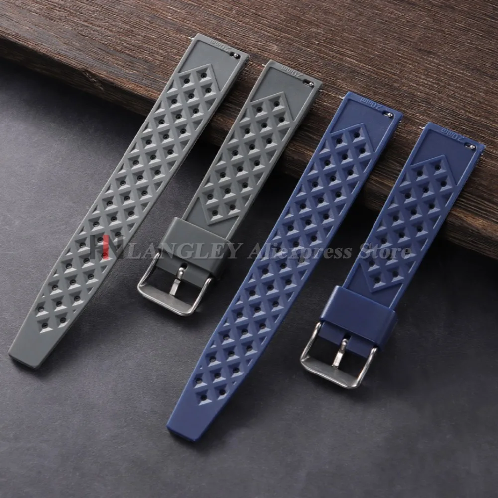 Premium Tropical Soft Silicone Universal Watch Strap - Quick Release Rubber Band in Flat End Design, Available in 20mm and 22mm